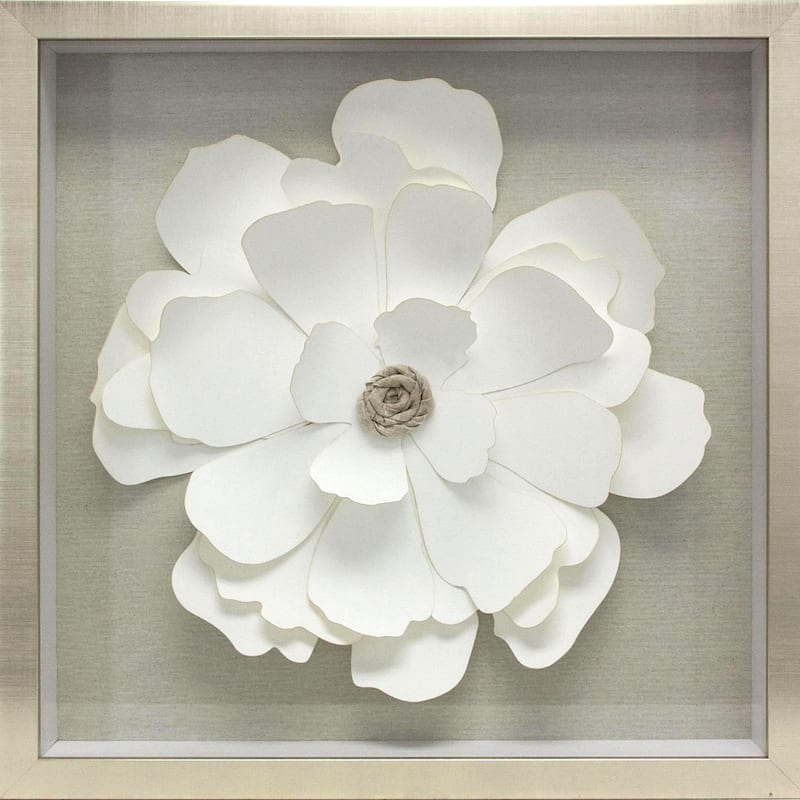 Glass Framed White 3d Flower On Linen Wall Art 18 At Home