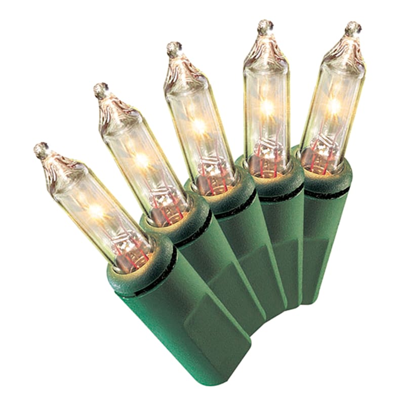 100-Count Clear Mini String Light Set, Green Wire