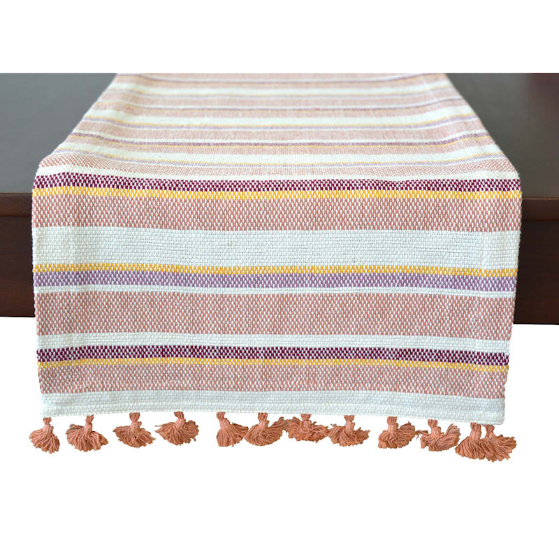 Tracey Boyd Pink Striped Table Runner with Tassels, 72"