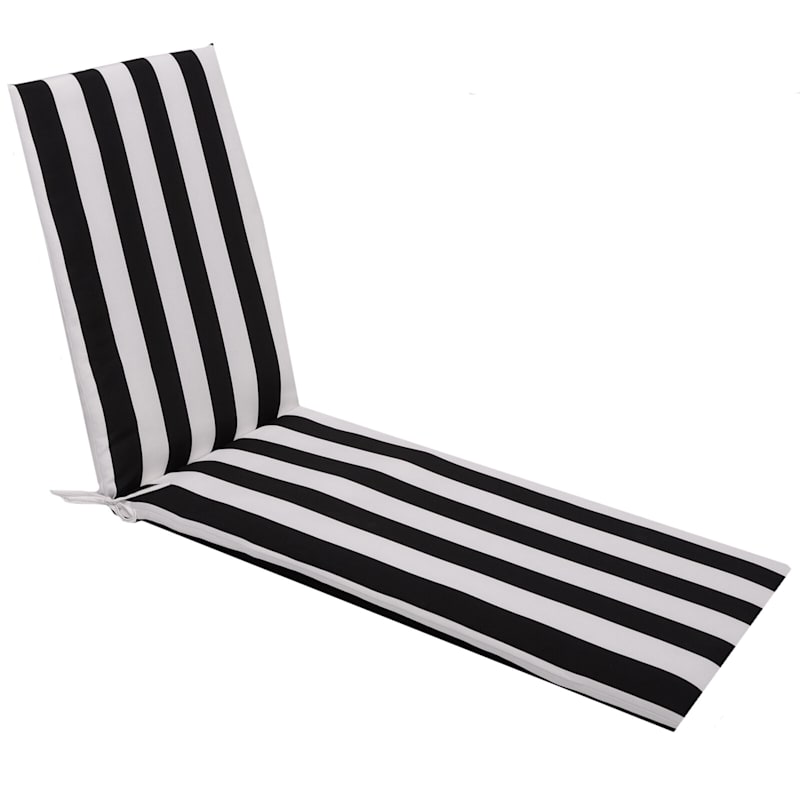 Black Awning Striped Outdoor Chaise Lounge Cushion
