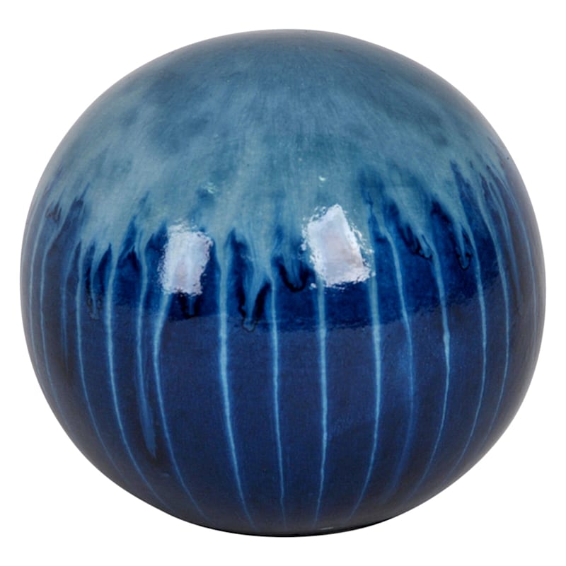 Blue Dripped Ceramic Sphere, 4"