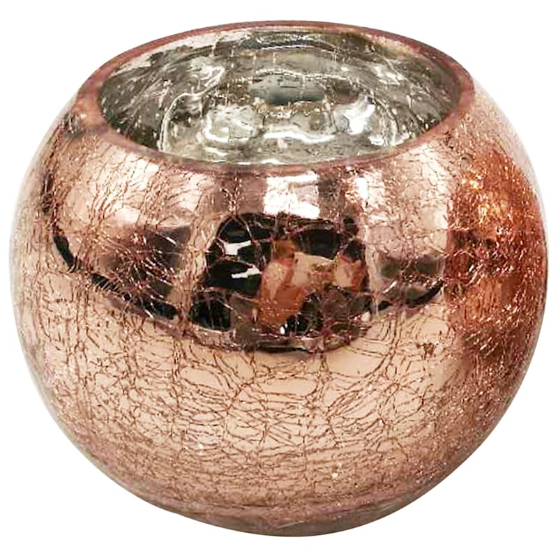 Rose Gold Metallic Round Glass Candle Holder, 5"