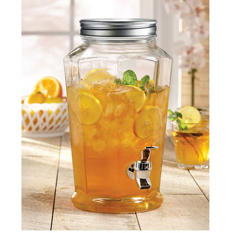 Glass Beverage Drink Twin 2 Dispensers with Stand & Spigot  Retro Outdoor Wedding 1 Gallon Capacity Each Cold Drinks Lemonade Juices:  Iced Beverage Dispensers