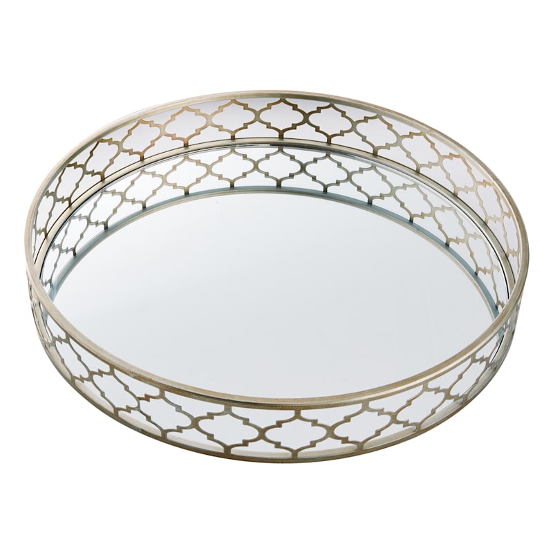 Round Mirror Gold Decorative Tray At Home, Mirrored Gold Decorative Tray