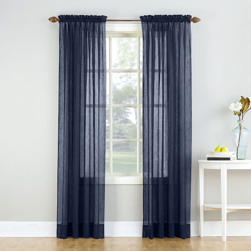 Erica Navy Crushed Rod Pocket Sheer Voile Curtain Panel, 84"