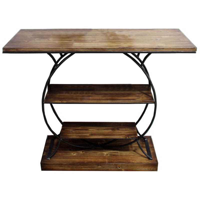 3 Tier Wood Shelf Console Table With, Wood And Metal Console Table With Shelves