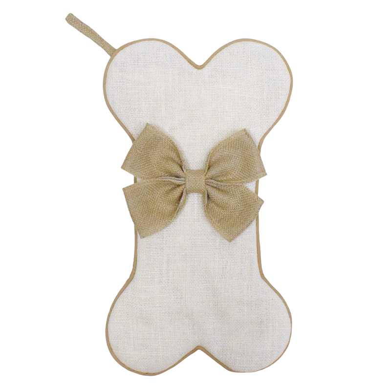 White Dog Bone With Bow Stocking 18 At Home