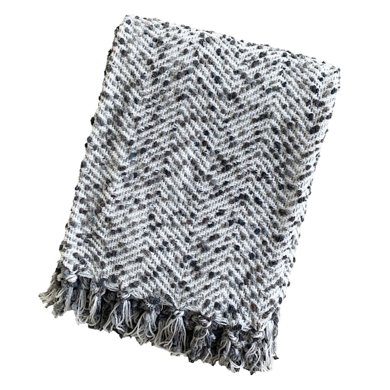 Grey Acrylic Yarn Woven Throw 50X60