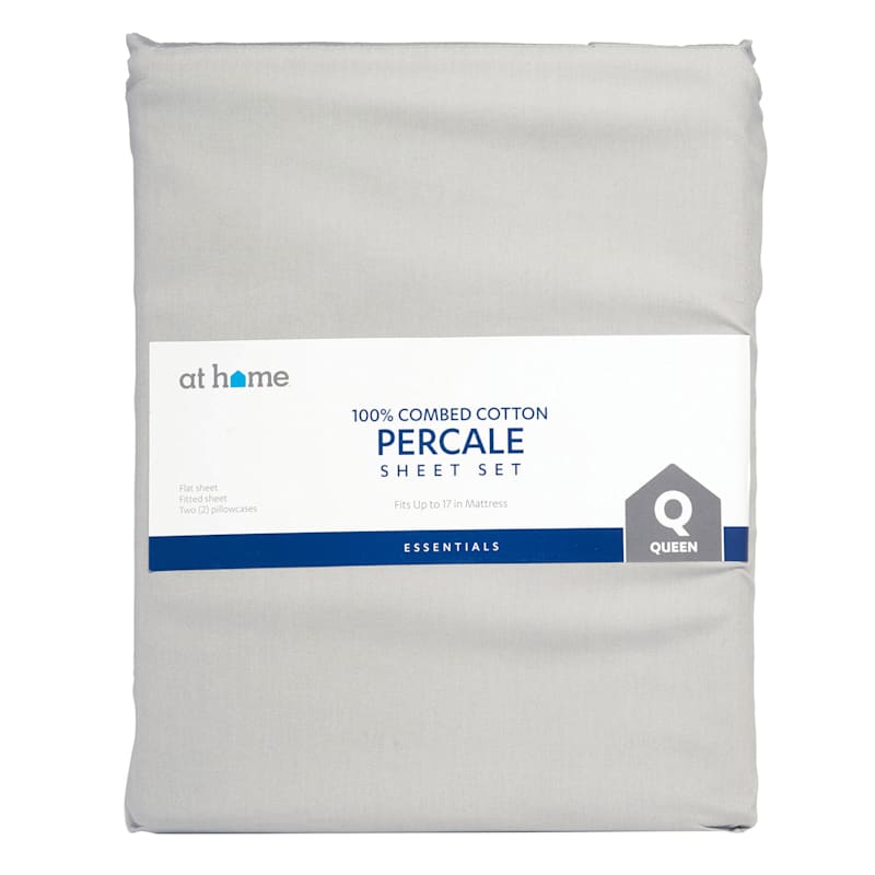 4-Piece Dark Grey 100% Cotton Percale Sheet Set, Queen