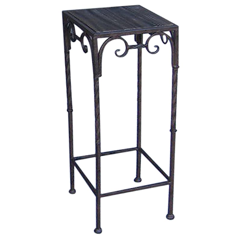 Square Wood Top Plant Stand With Brown Twist Metal Leg, Large