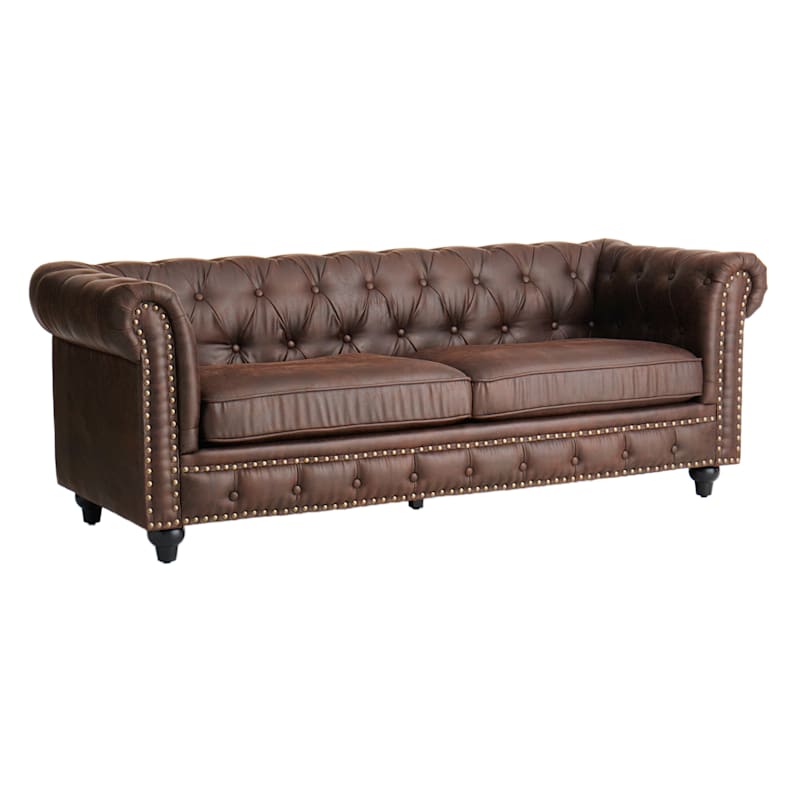Chesterfield Brown Faux Leather Tufted, Faux Leather Chesterfield Sofa