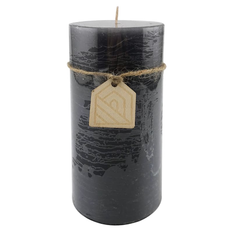 Dark Grey Unscented Pillar Candle, 6"