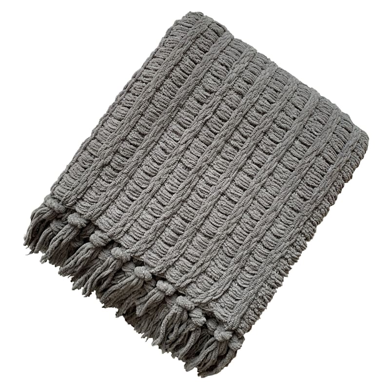 Dark Grey Chenille Basketweave Throw Blanket, 50x60