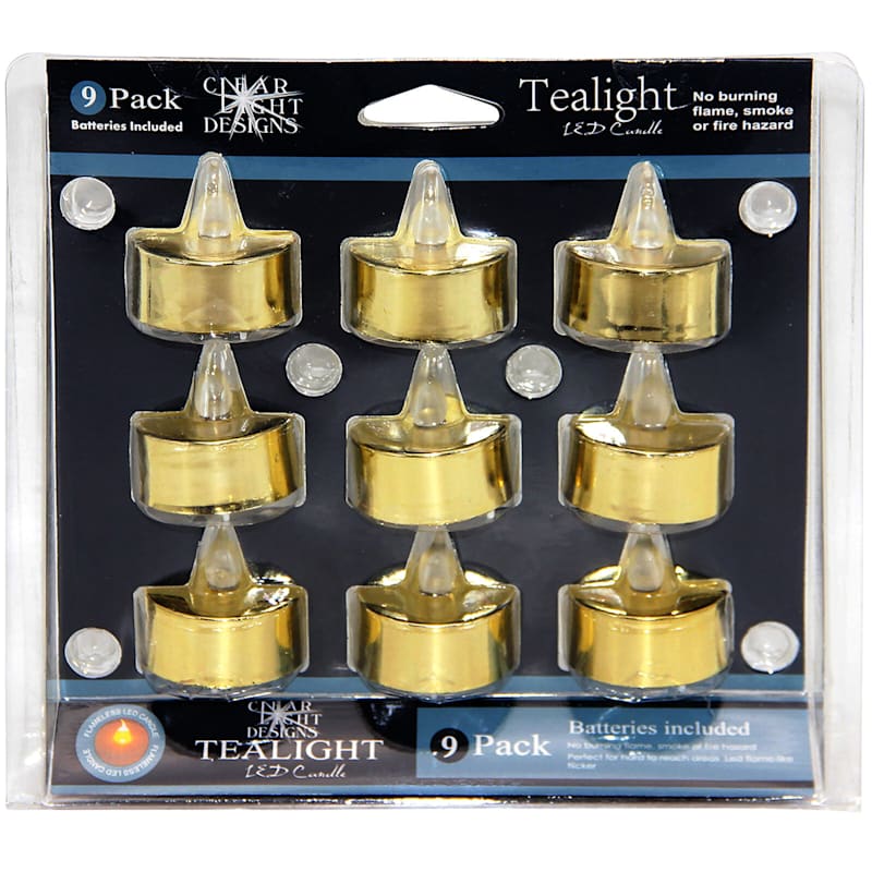 Set of 9 Gold LED Tealight Candles