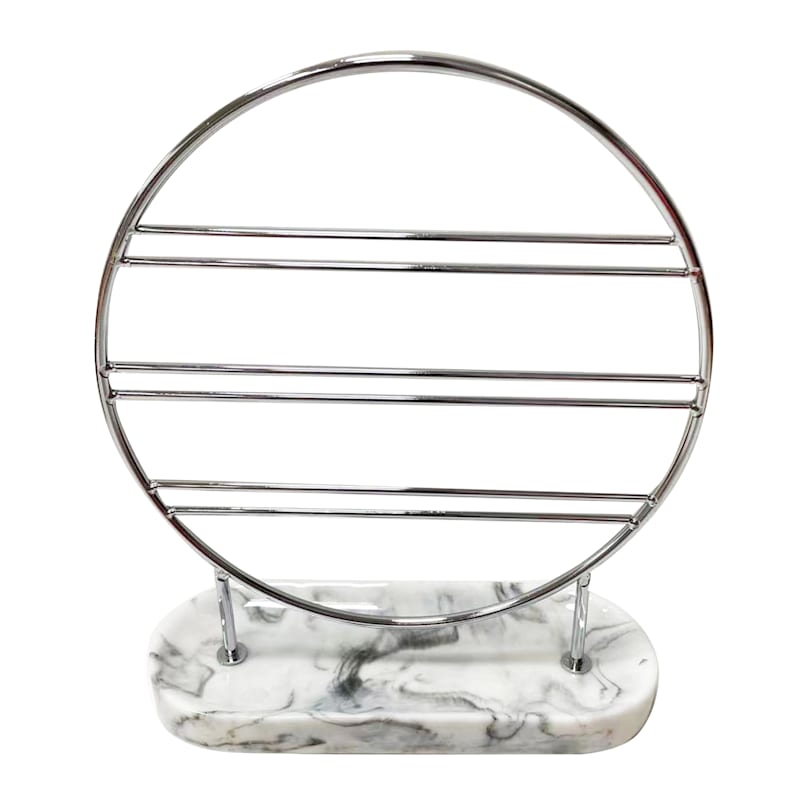 Laila Ali Chrome Jewelry Holder with Marbled Base, 8.5"