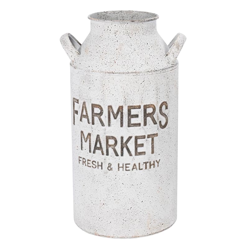 Green Farmers Market Milk Can with Handles Distressed Metal Farmhouse Decor 
