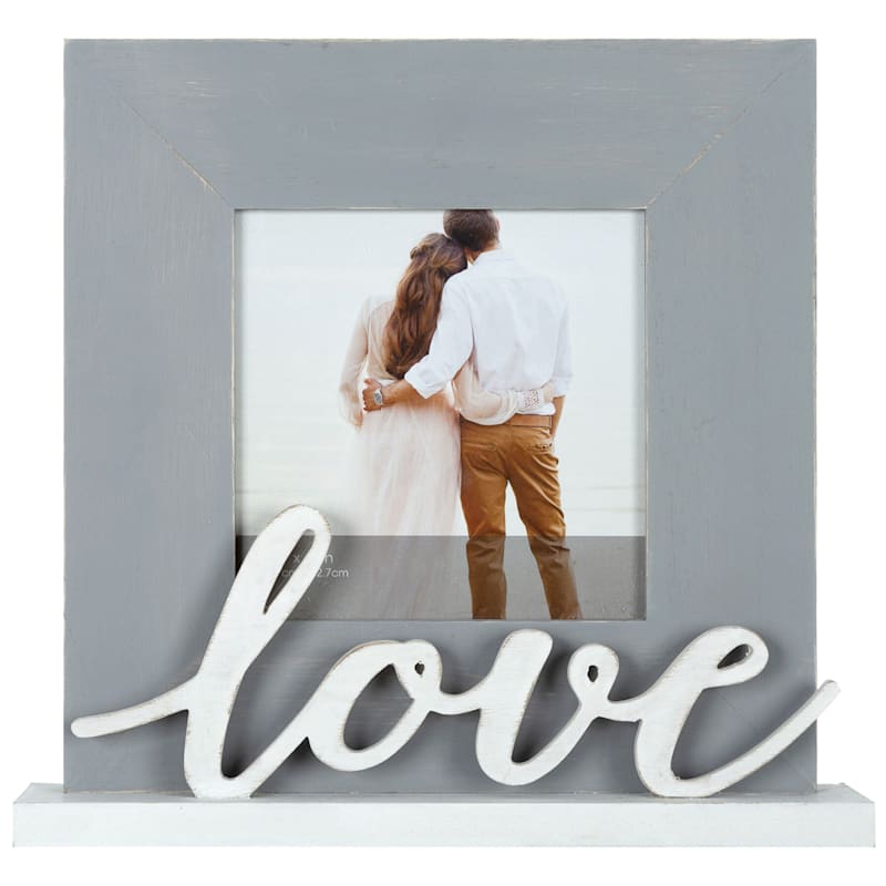Grey & White Cutout Love Sentiment Standing Photo Frame, 5"