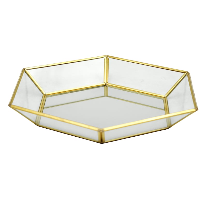 Gold Mirrored Hexagon Decorative Tray, 9x8