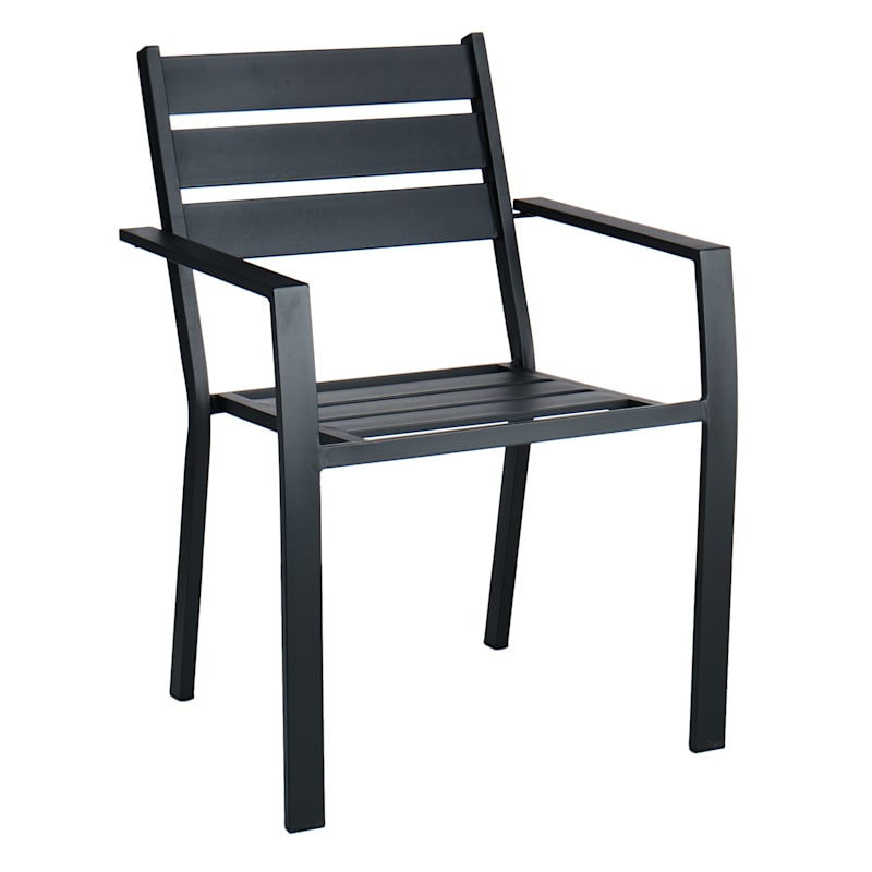 Grammercy Stackable Steel Slat Outdoor Chair, Black