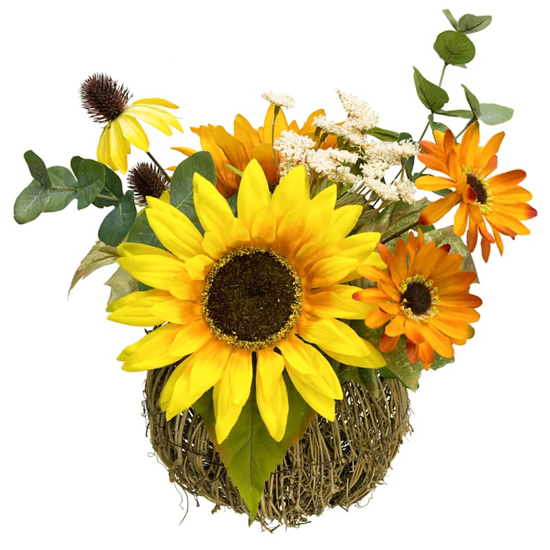 Assorted Sunflower, Daisy & Queen Lace in Natural Pumpkin Vase, 15"