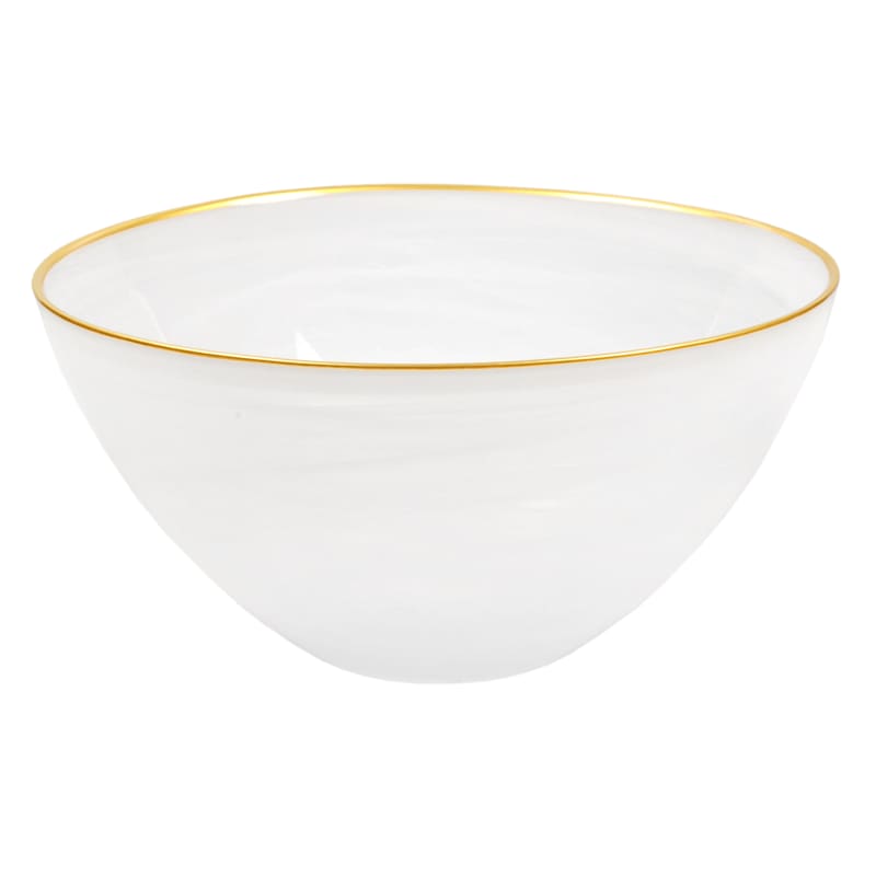 White Swirled Glass Serving Bowl