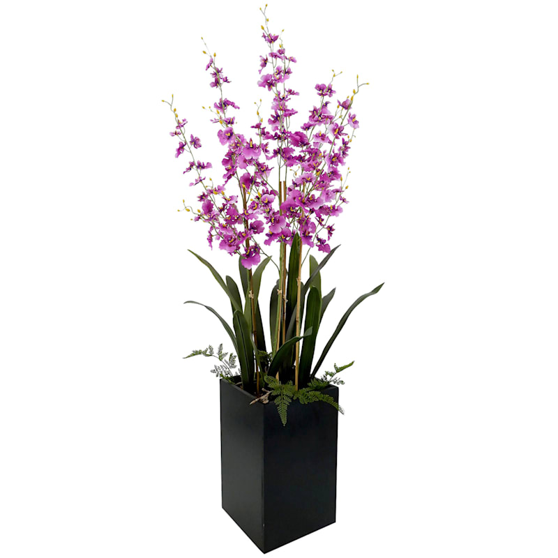 Pink Orchid Flowers with Wooden Planter, 47"