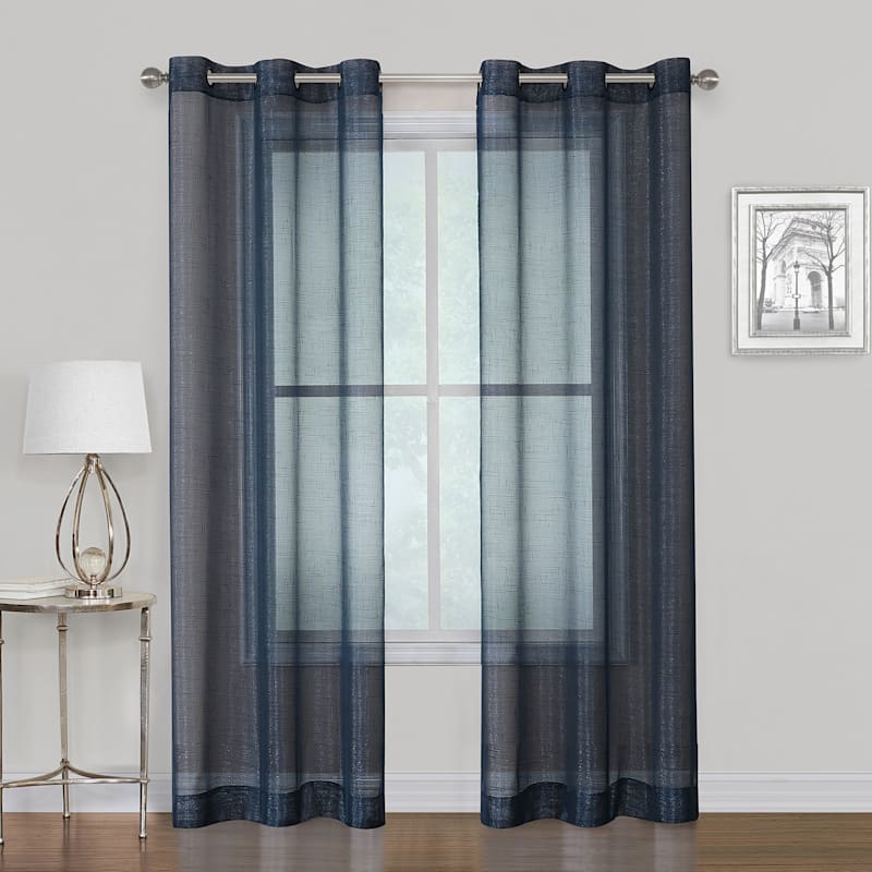 Whittier Navy Metallic Sheer Grommet Curtain Panel, 63"