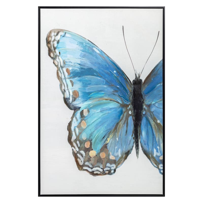 Framed Blue Butterfly Textured Canvas Wall Art, 24x36