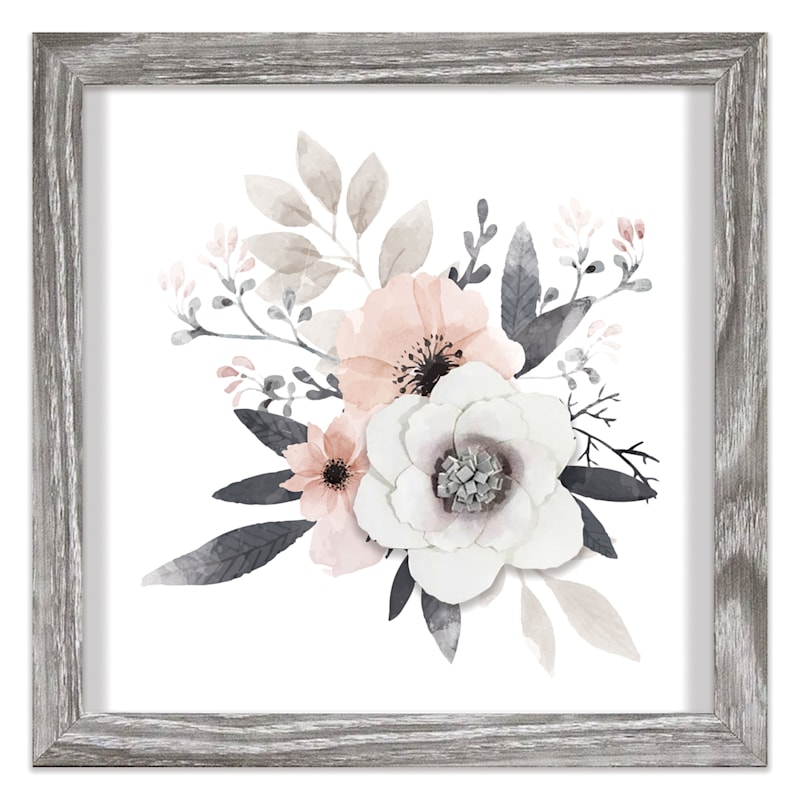 10X10 Pink Watercolor Floral 3D Framed Art Under Glass | At Home