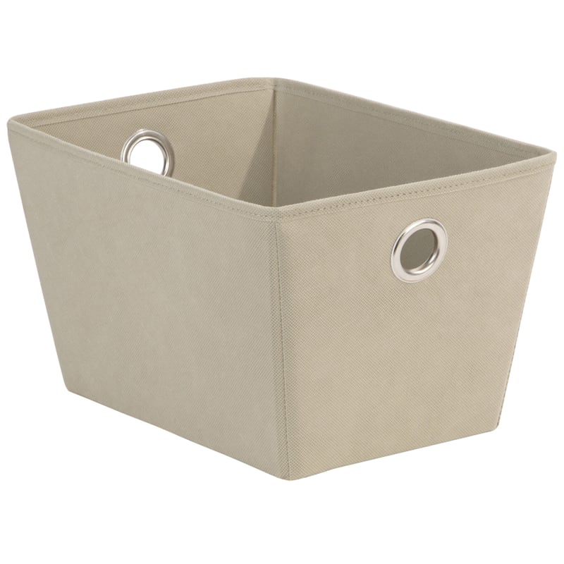 Small Fabric Storage Tote with Grommet Handles, Taupe