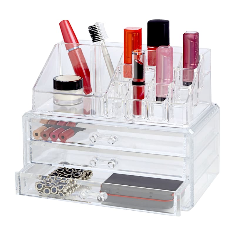 Clear 19-Compartment Makeup Organizer with Drawers