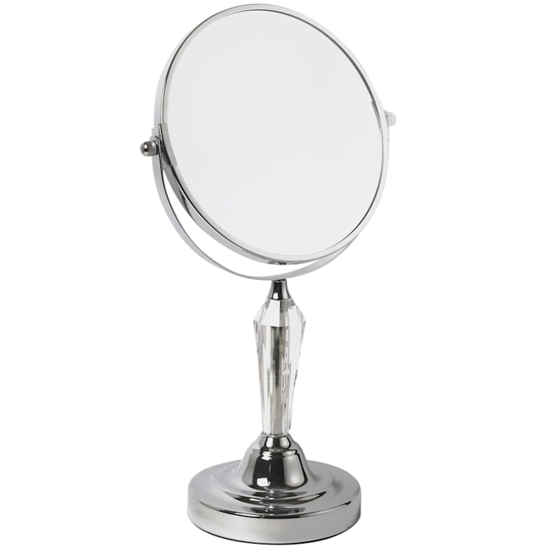 Laura Chrome Metal Magnifying Mirror & Clear Faceted Jewel Stem