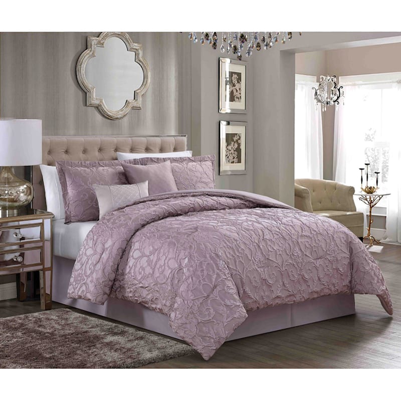 6-Piece Bellmead Pink Jacquard Comforter Set, Queen