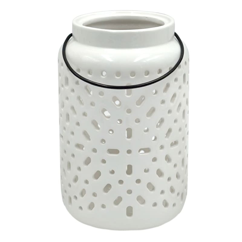 White Ceramic Lantern, 7"
