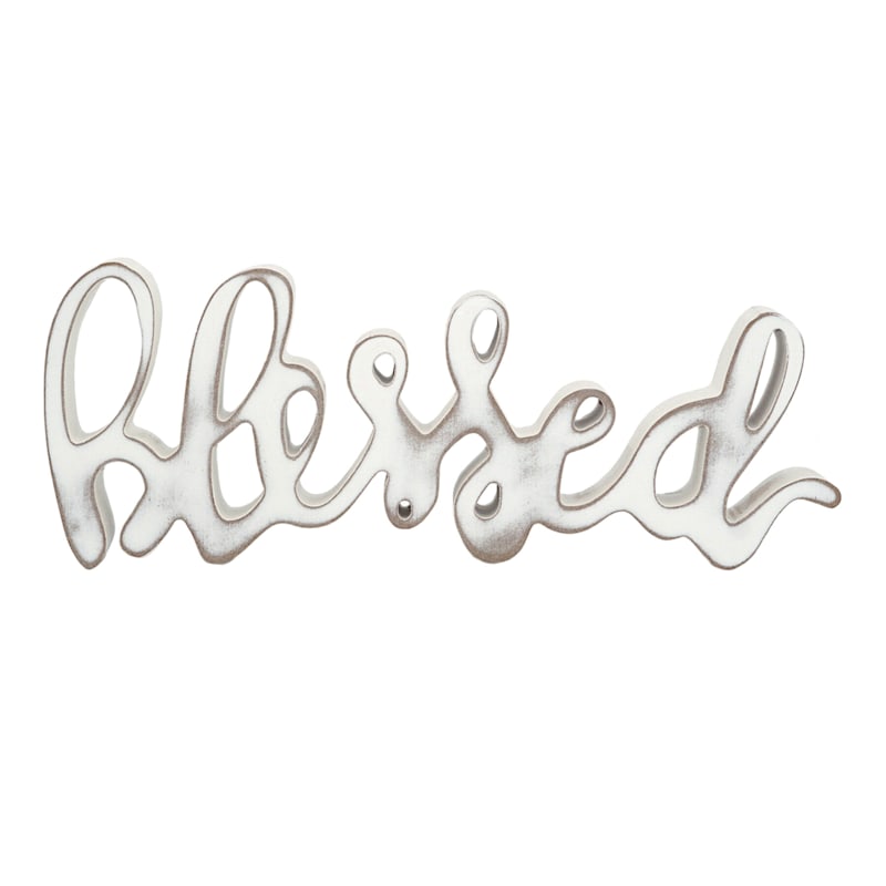 Distressed Blessed Cutout Table Sign, 12x5