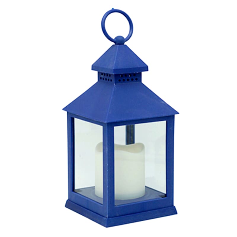 Blue Weatherproof Outdoor Lantern with LED Candle, 9.5"