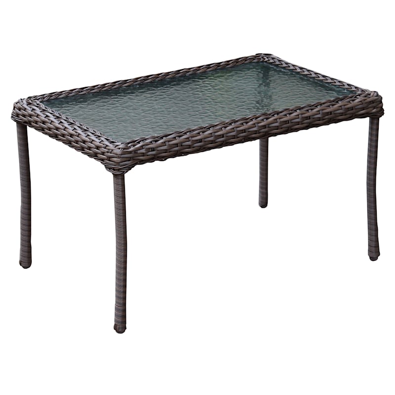 Tempered Glass Top Outdoor Wicker Coffee Table, Brown