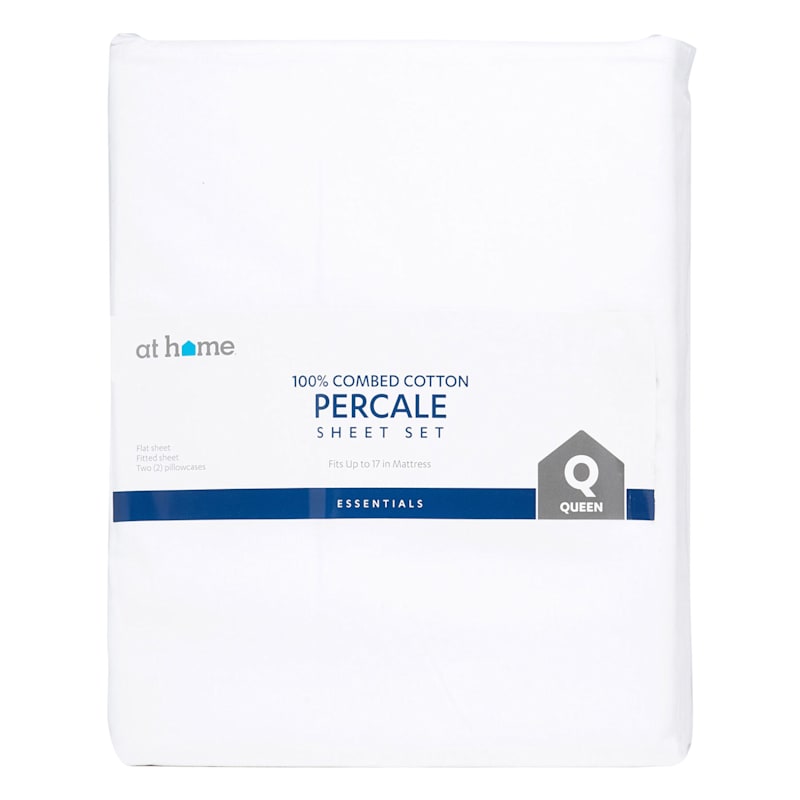 4-Piece White 100% Cotton Percale Sheet Set, King