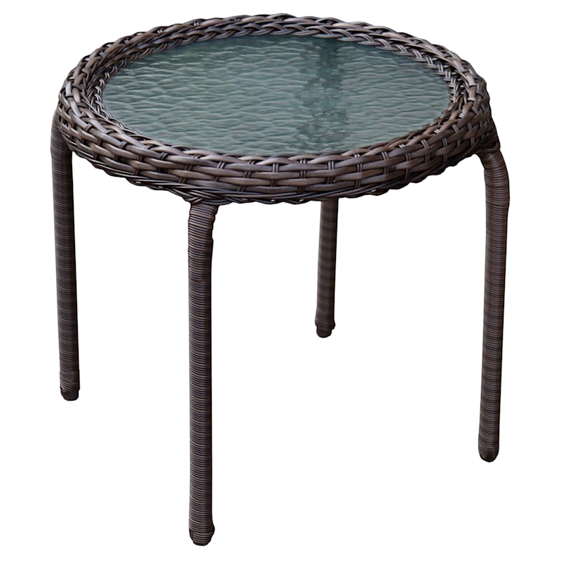Outdoor Wicker Tempered Glass Top End, Outdoor Wicker End Table With Glass Top