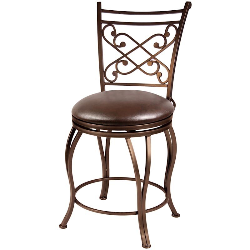 Rome Brown Metal Swivel Counter Stool with Upholstered Seat, 24"