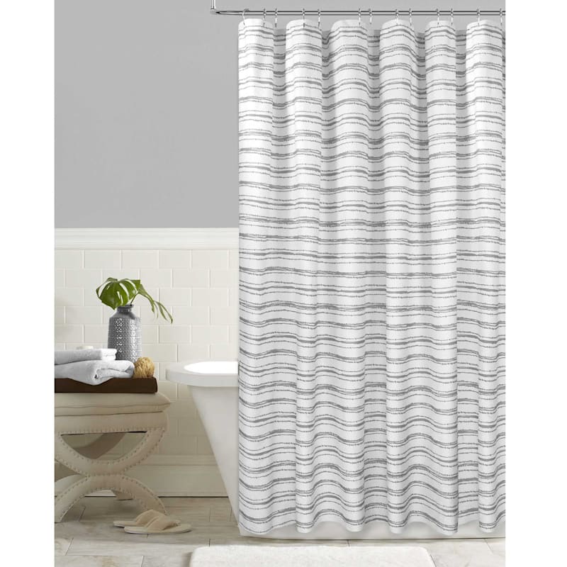 Grey Parallel Stripe Embossed Printed Shower Curtain 72X72
