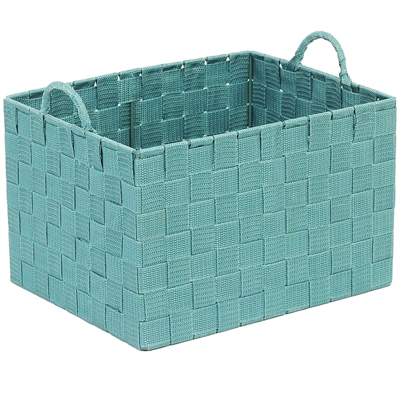 Turquoise Weave Storage Basket with Handles, Small