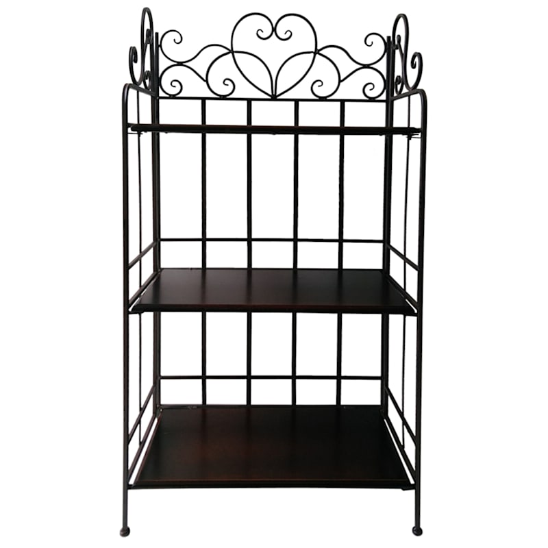 3Tier Brown Metal Rack with Folding Wooden Top Shelves