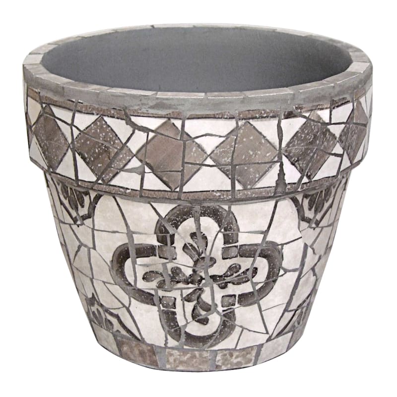 Gray & White Mosaic Tile Ceramic Planter, Medium