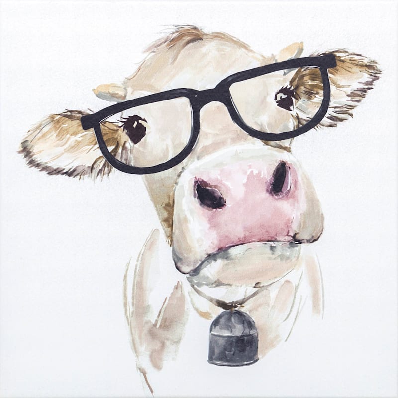 White Cow with Glasses Canvas Wall Art, 12