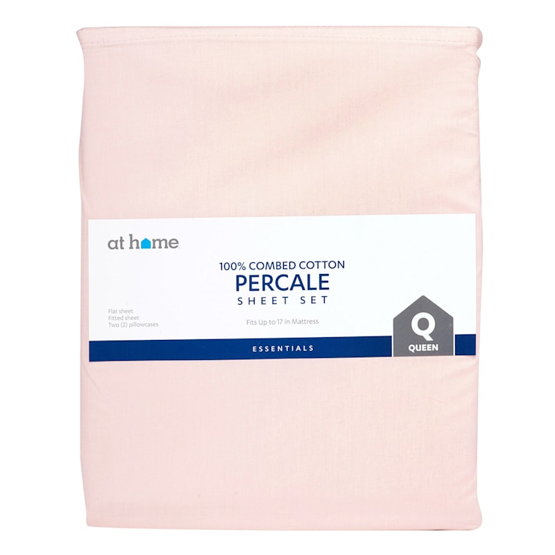 4-Piece Light Pink 100% Cotton Percale Sheet Set, King