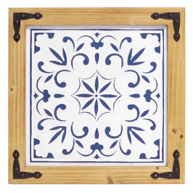 White & Blue Wooden Wall Panel, 20"
