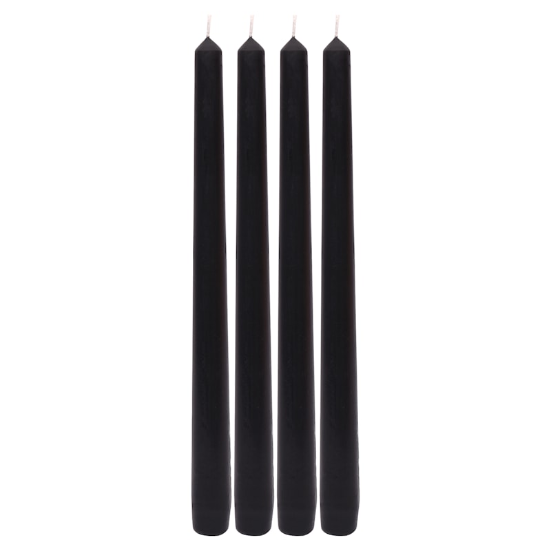 4-Pack Black Unscented Overdip Taper Candles, 10"