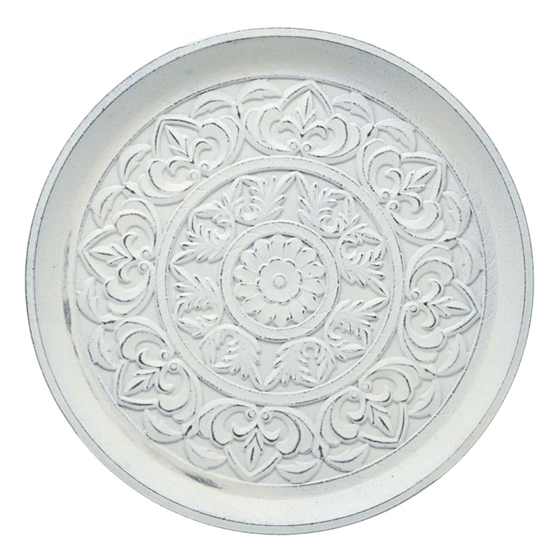 White Round Wooden Decorative Tray, 18