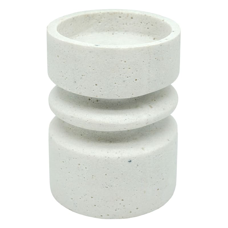 White Cement-Look Candle Holder, 5"